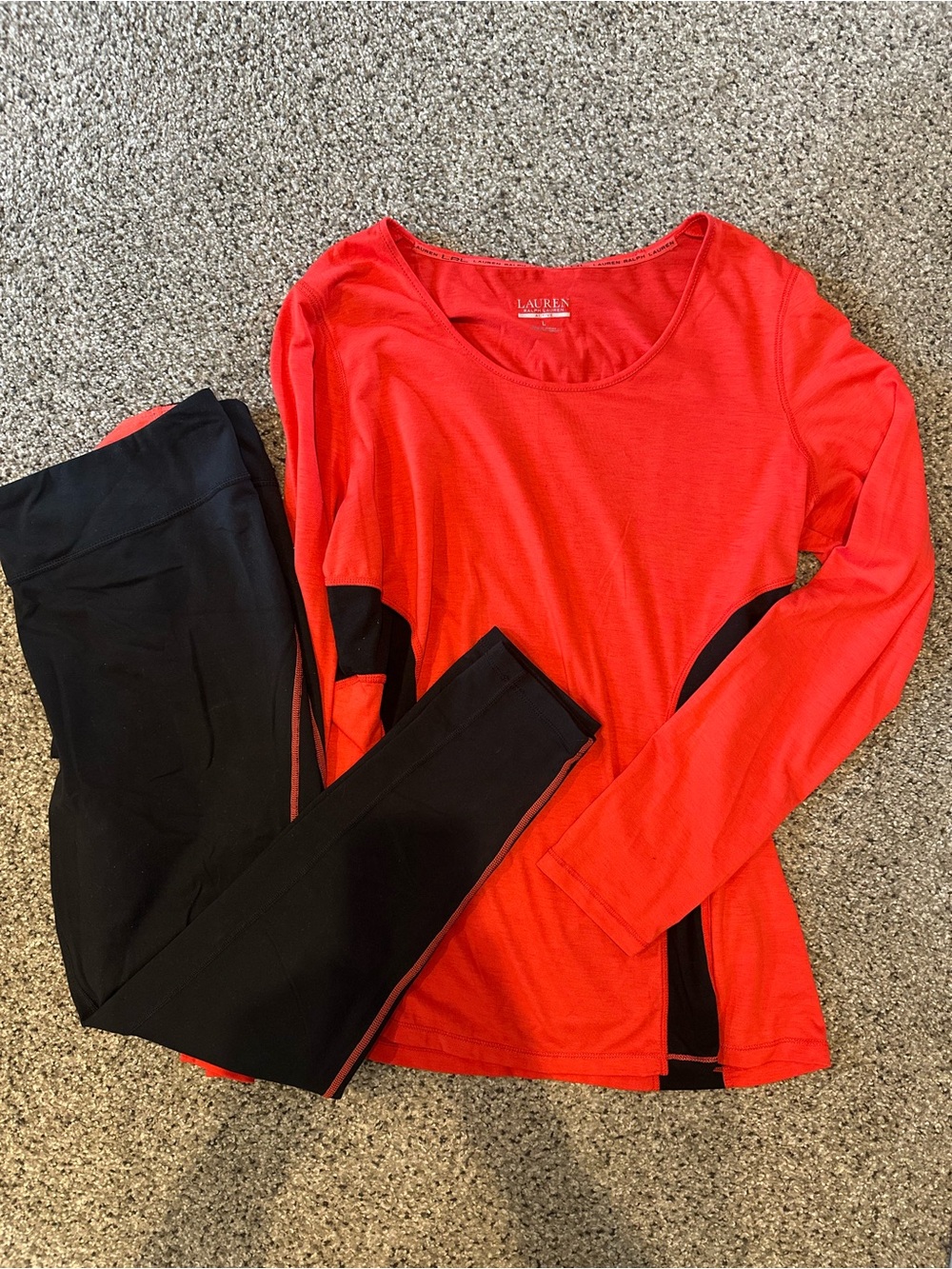 Lauren Ralph Lauren Red/Orange Long-Sleeve Active Top with Black Leggings